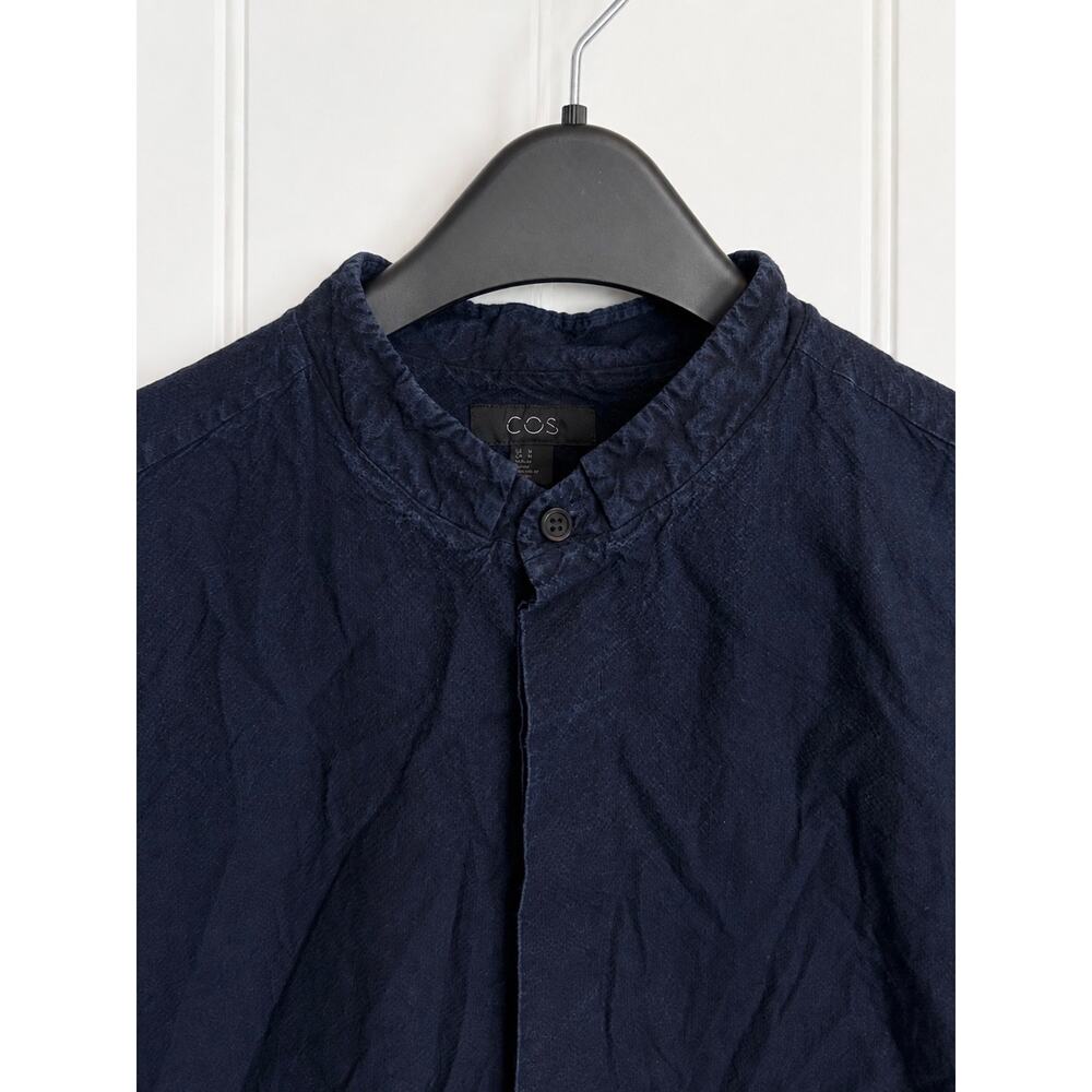 COS Navy Blue Cotton Tunic Shirt M Mandarin Collar Minimalist Scandi Lagenlook - Picture 5 of 10